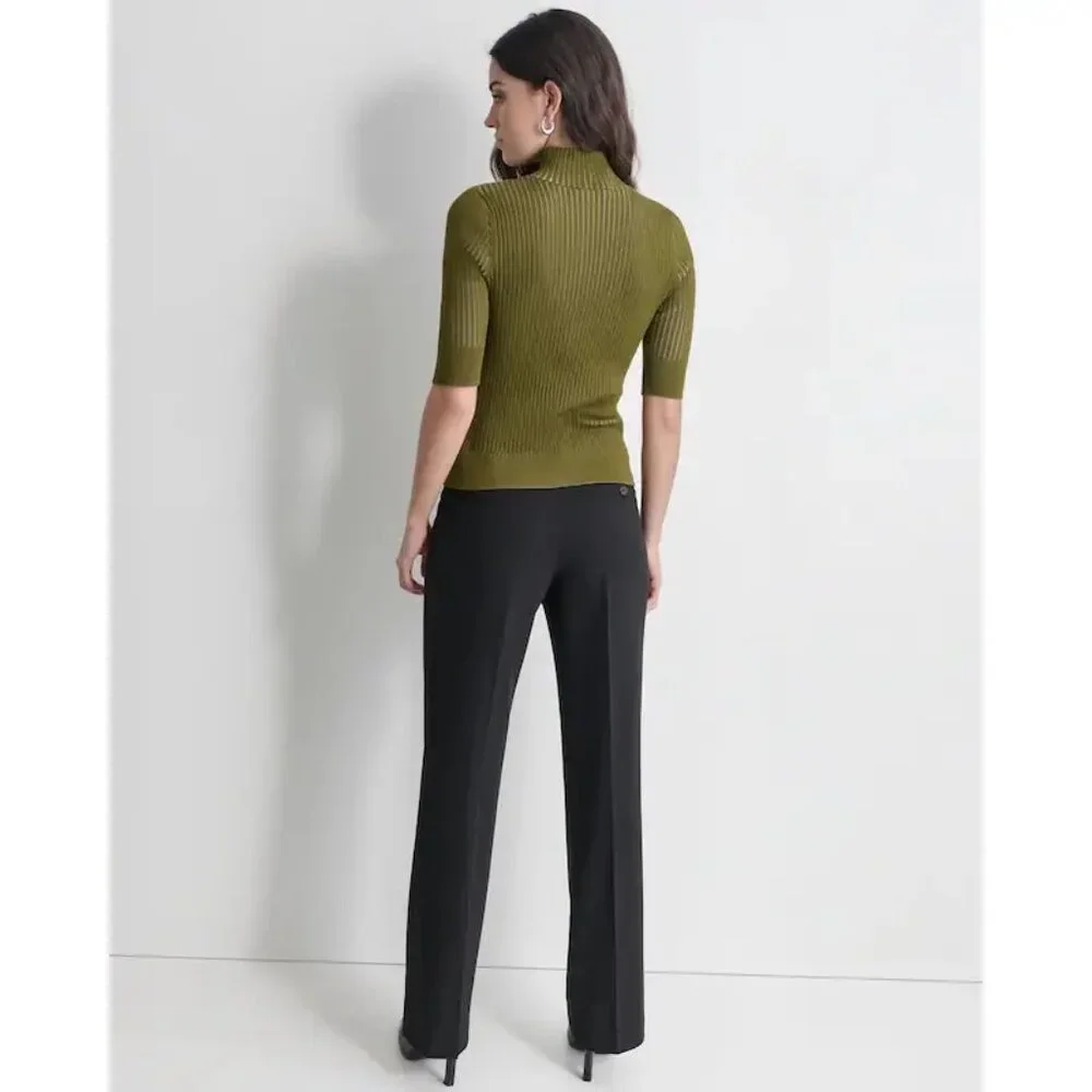 DKNY Mock Neck Turtle Neck Green Bodycon Ribbed Knit Top Women's Size XL - Picture 3 of 7
